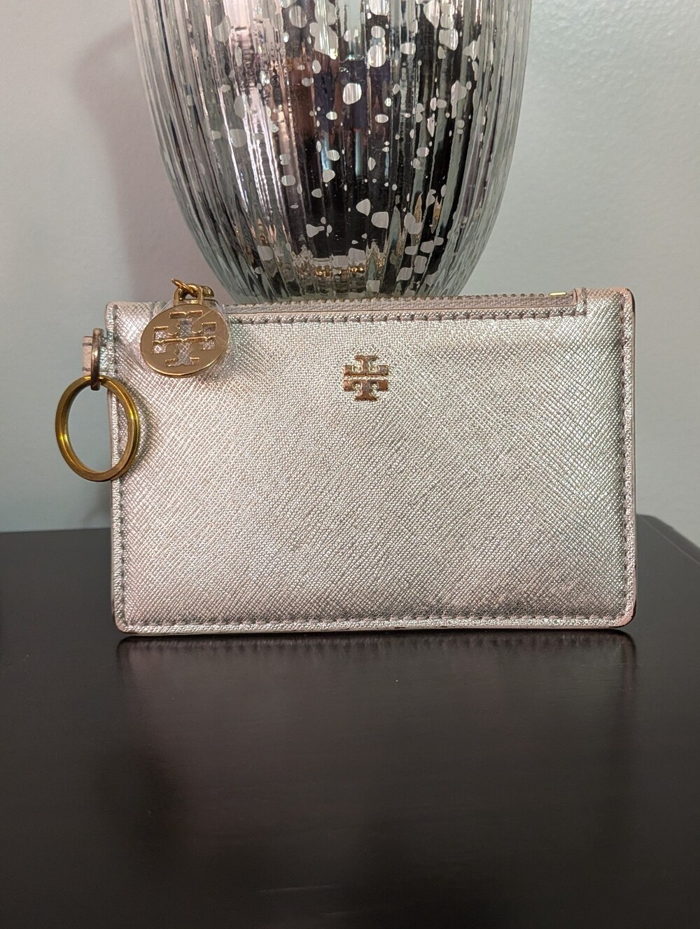 Monogrammed Metallic Silver Card & Key Pouch